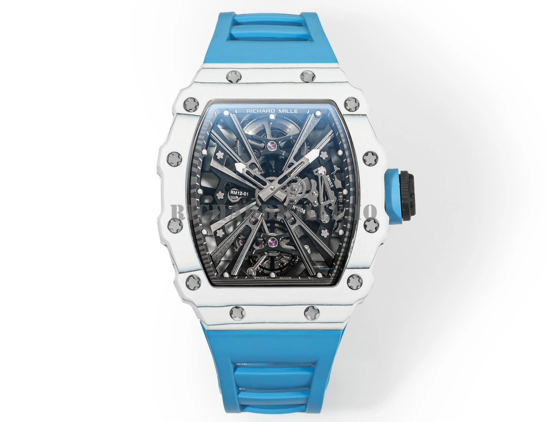 Richard Mille RM 12-01 Tourbillon Replica Carbon Fiber Skeleton Dial Mechanical Watch - Front View