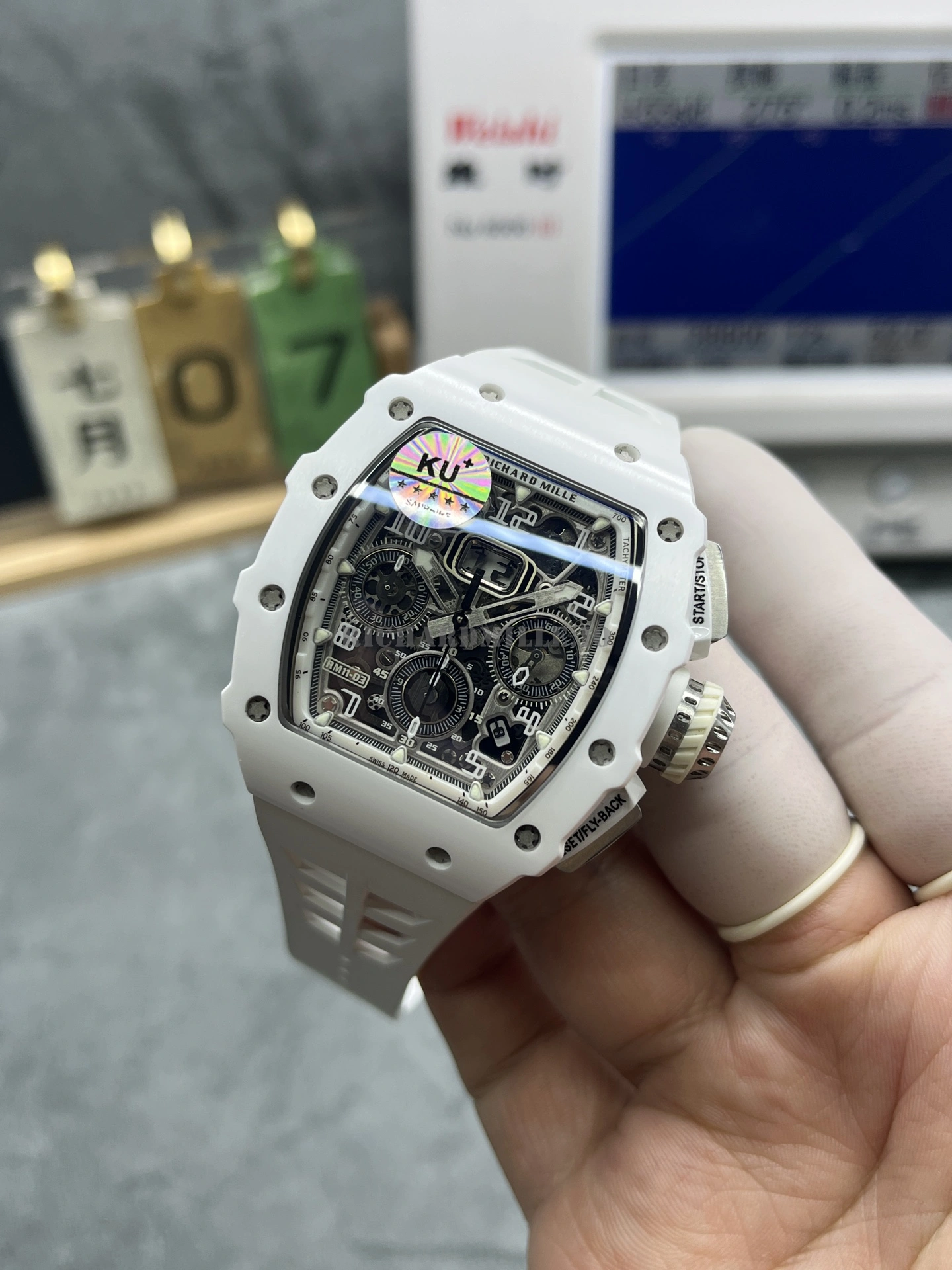 Richard Mille RM 11-03 White Ceramic Super Clone Automatic Chronograph Watch - Dial Detail 1