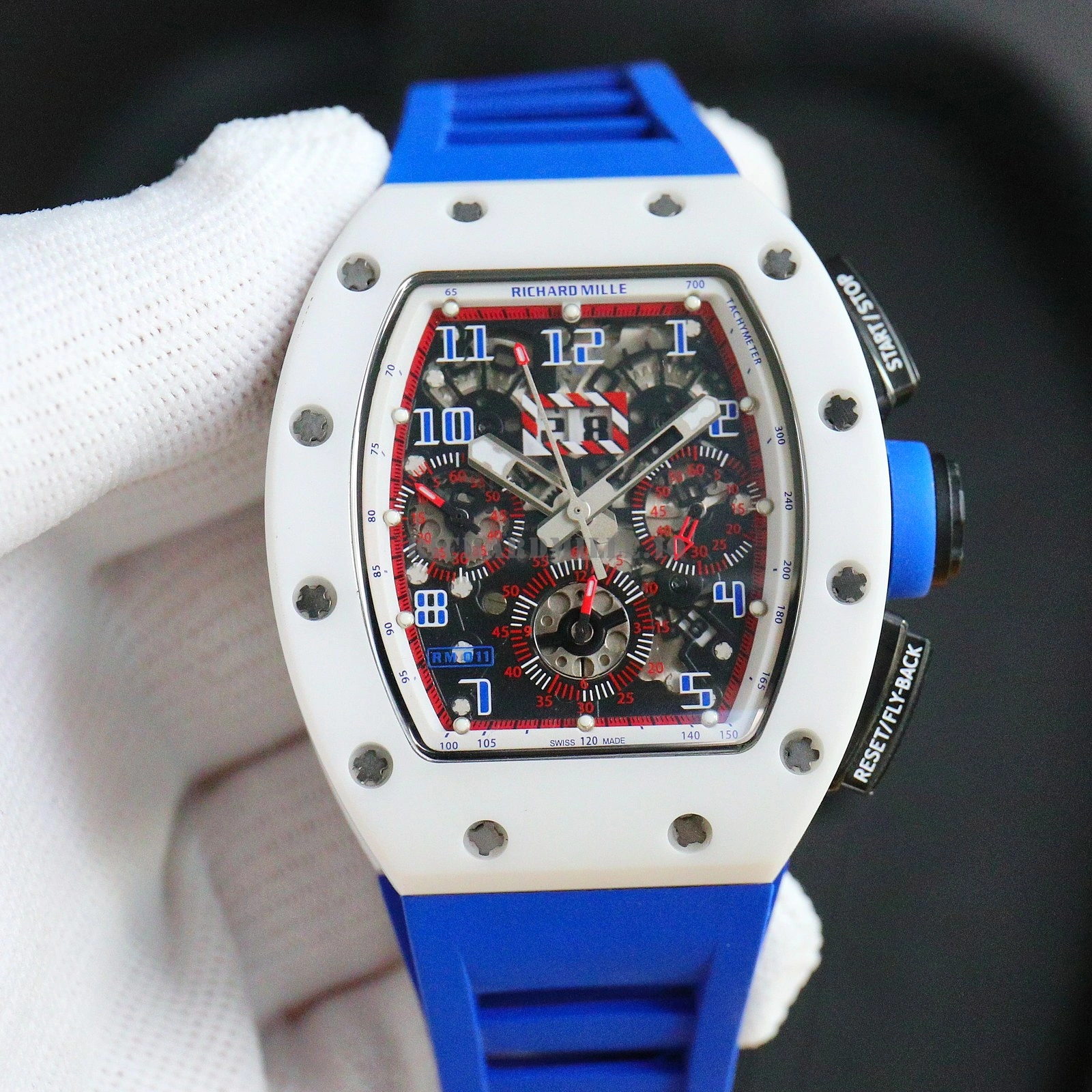 Richard Mille RM 011 White Ceramic Flyback Chronograph Super Clone Watch - Front View
