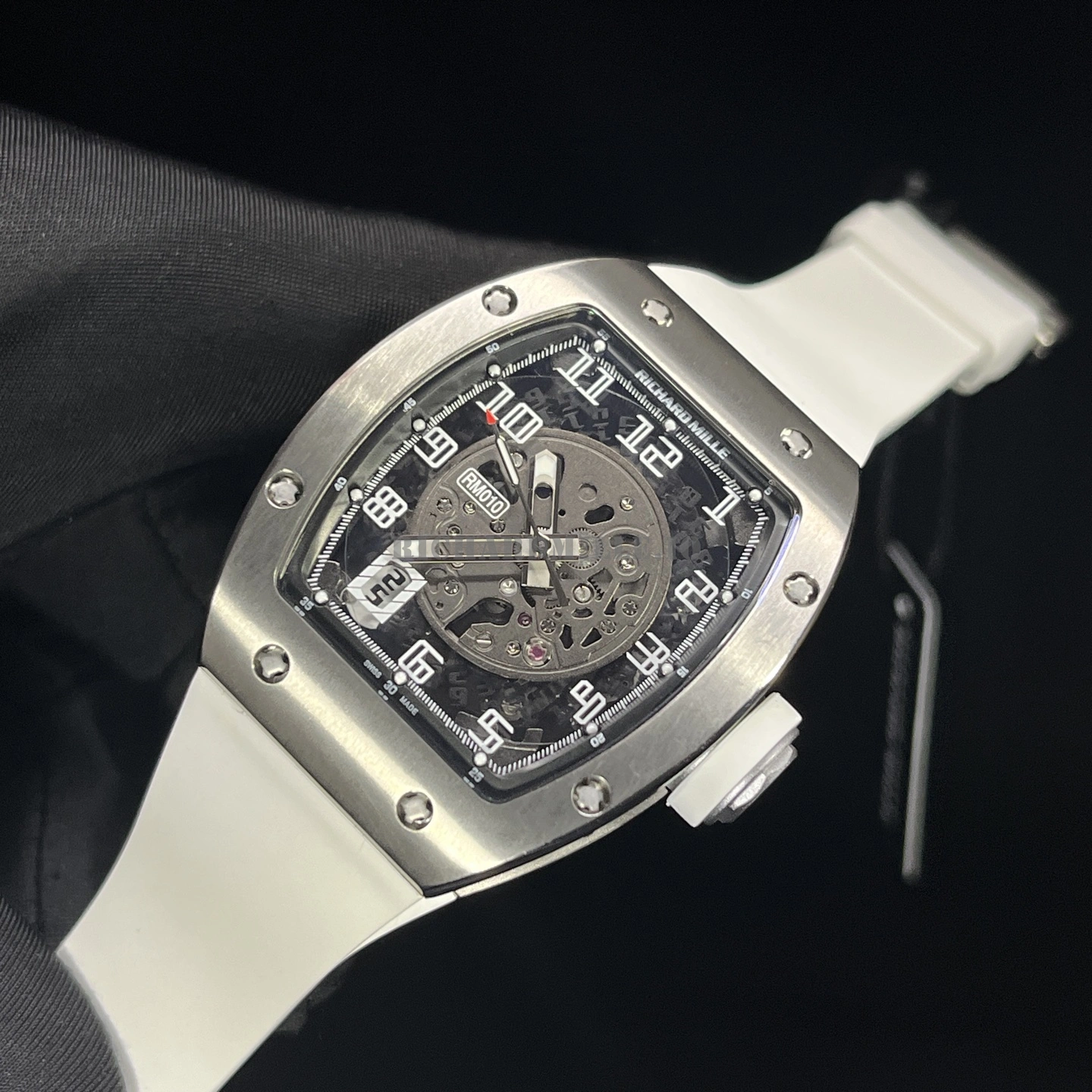 Replica Richard Mille RM 010 Skeleton Dial with White Rubber Strap Automatic Movement - Dial Detail 4