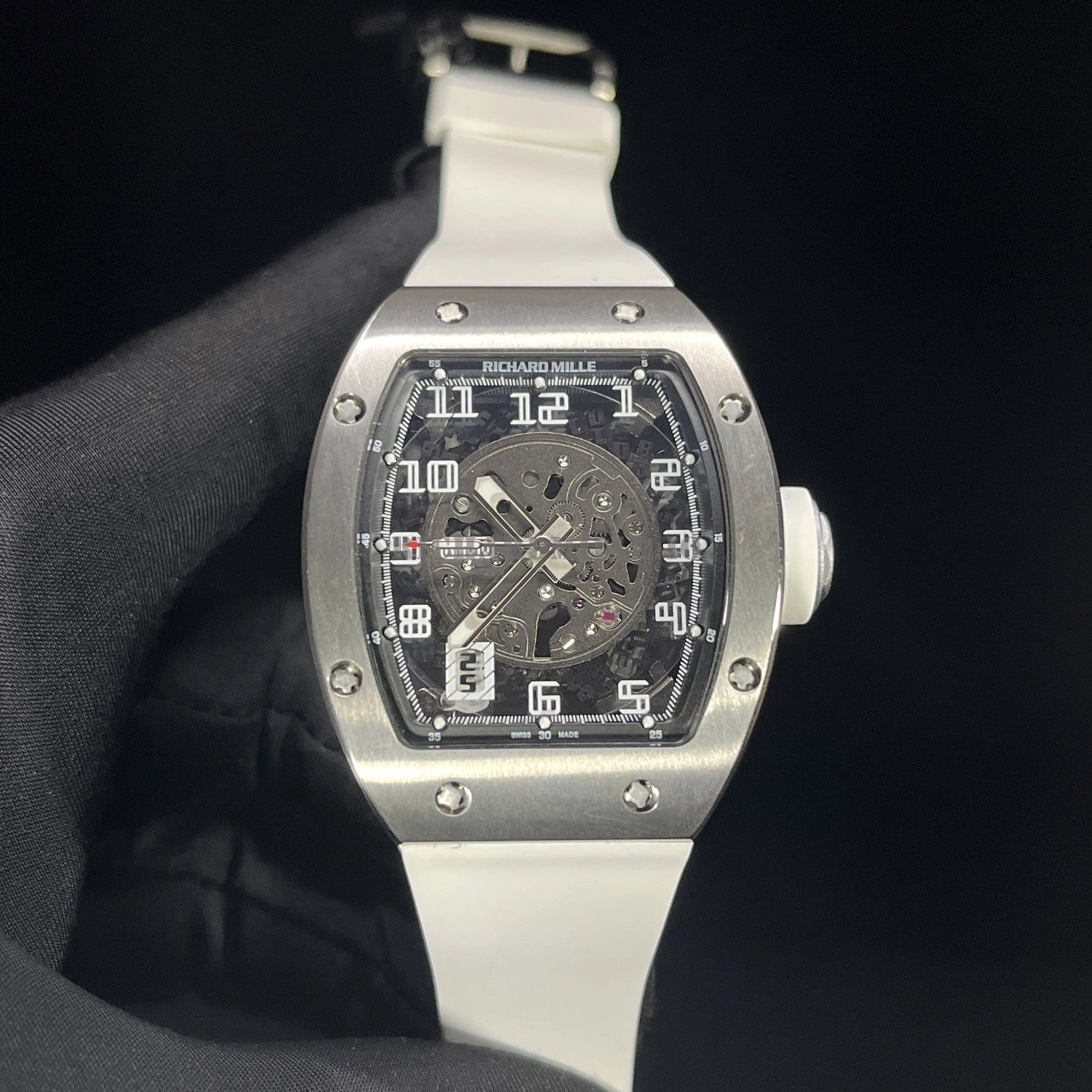 Replica Richard Mille RM 010 Skeleton Dial with White Rubber Strap Automatic Movement - Front View
