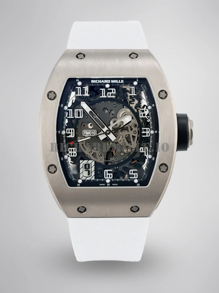Replica Richard Mille RM 010 Skeleton Dial with White Rubber Strap Automatic Movement - Main Image