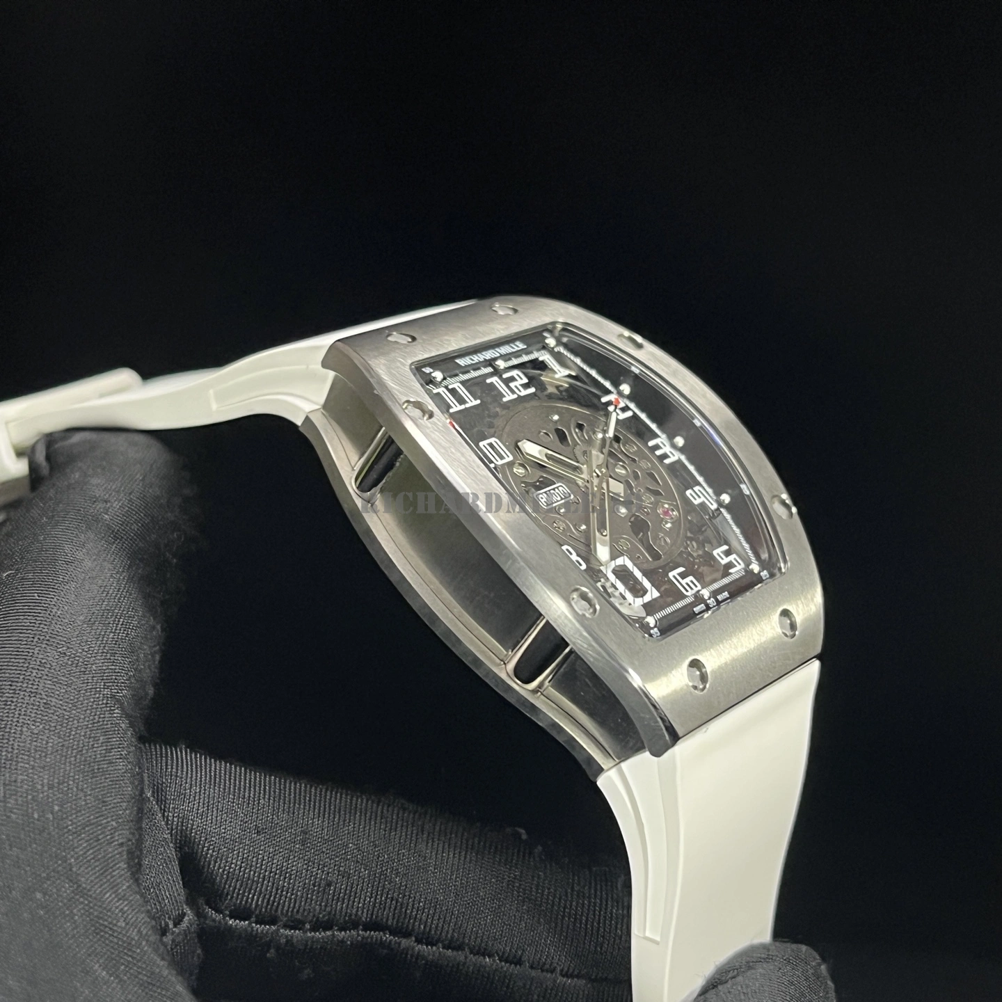 Replica Richard Mille RM 010 Skeleton Dial with White Rubber Strap Automatic Movement - Left Side