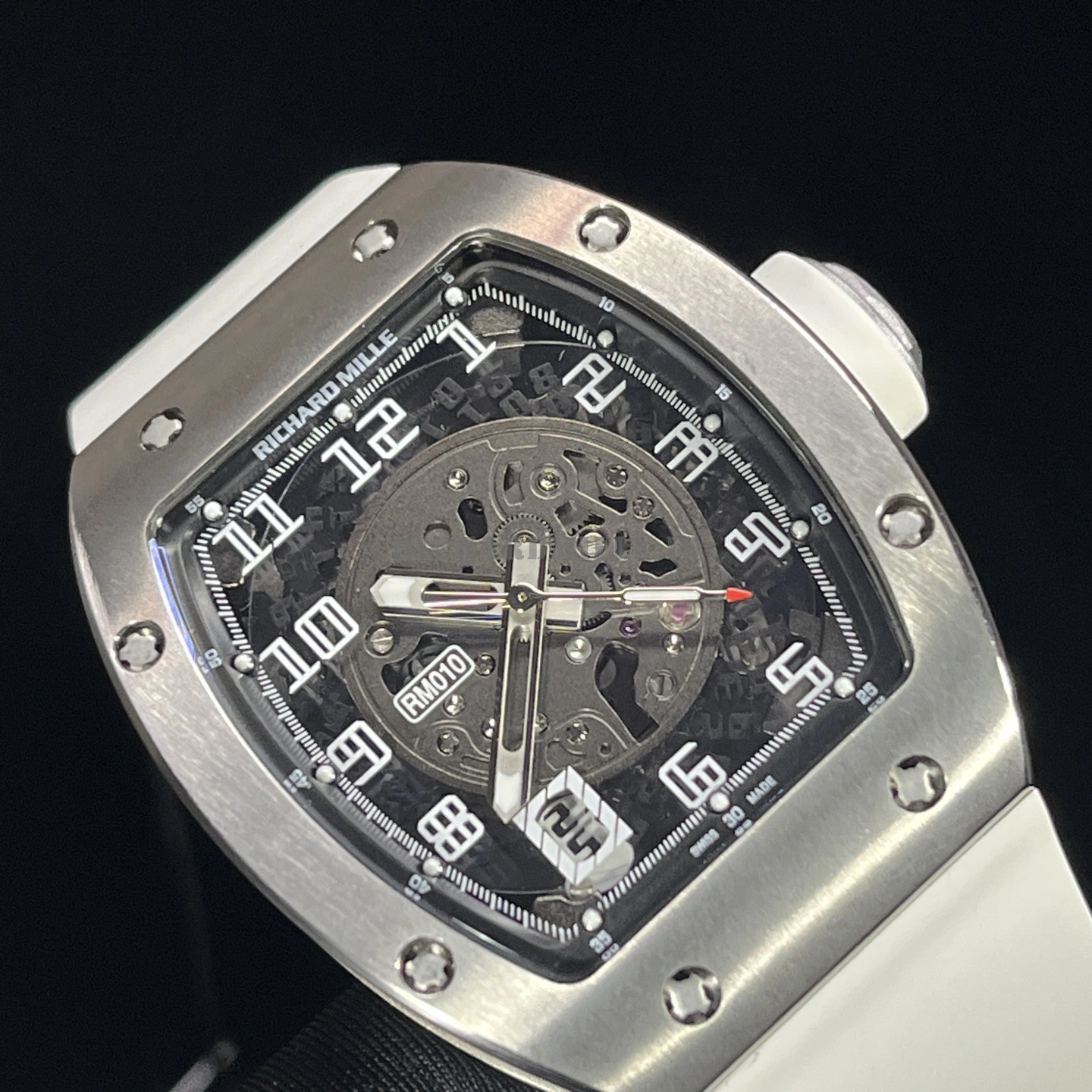 Replica Richard Mille RM 010 Skeleton Dial with White Rubber Strap Automatic Movement - Dial Detail 2