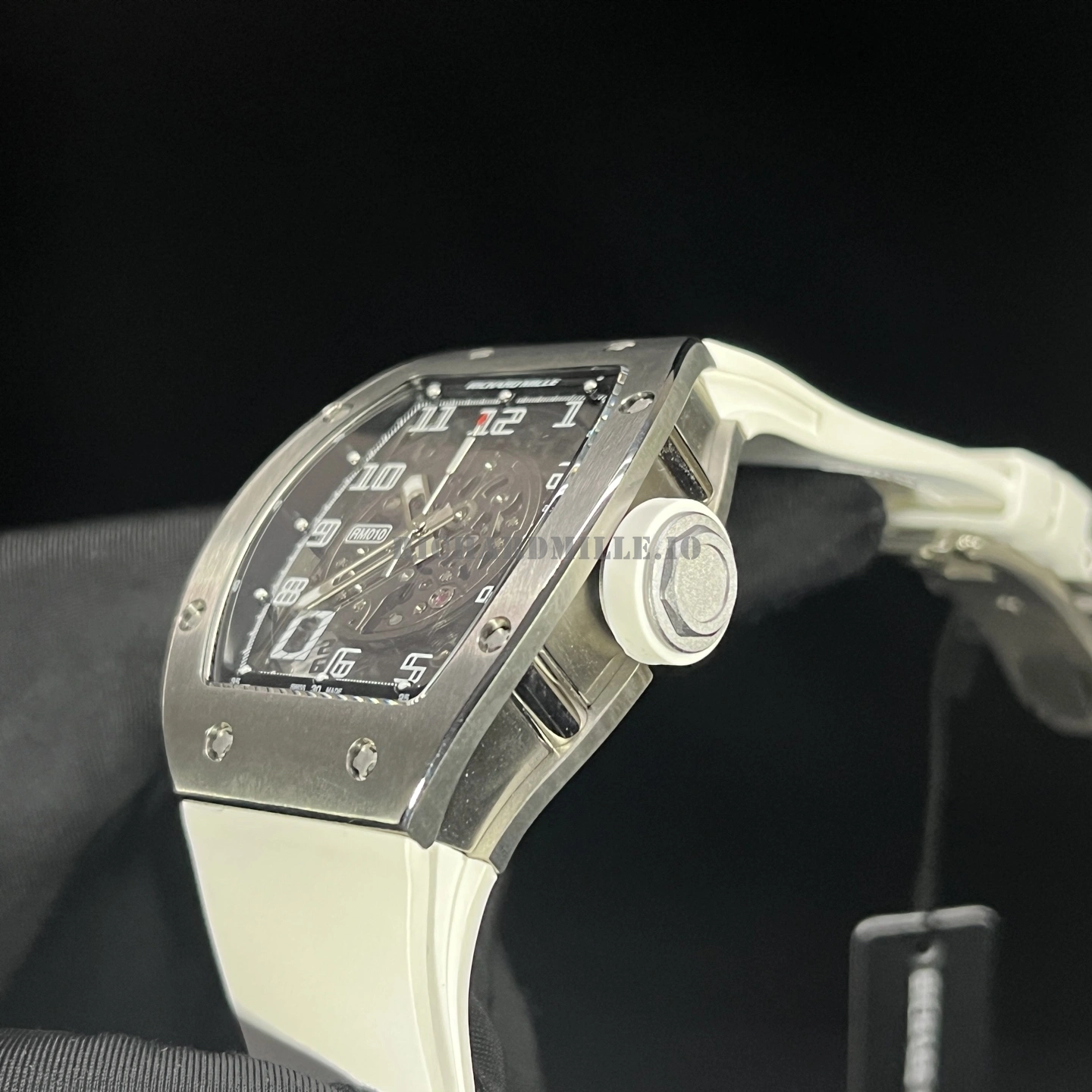 Replica Richard Mille RM 010 Skeleton Dial with White Rubber Strap Automatic Movement - Right Side