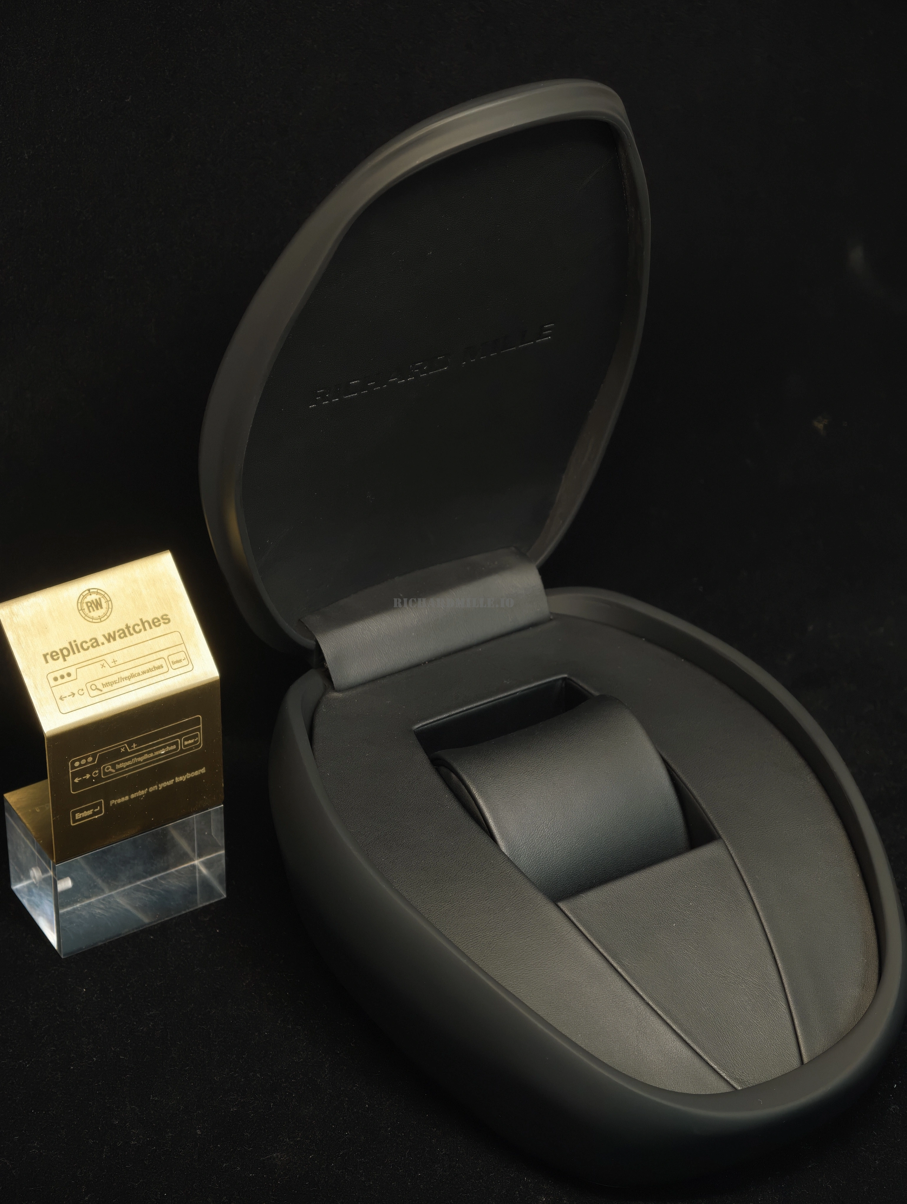 Richard Mille Matte Black Luxury Watch Box Premium Presentation Case - Front View
