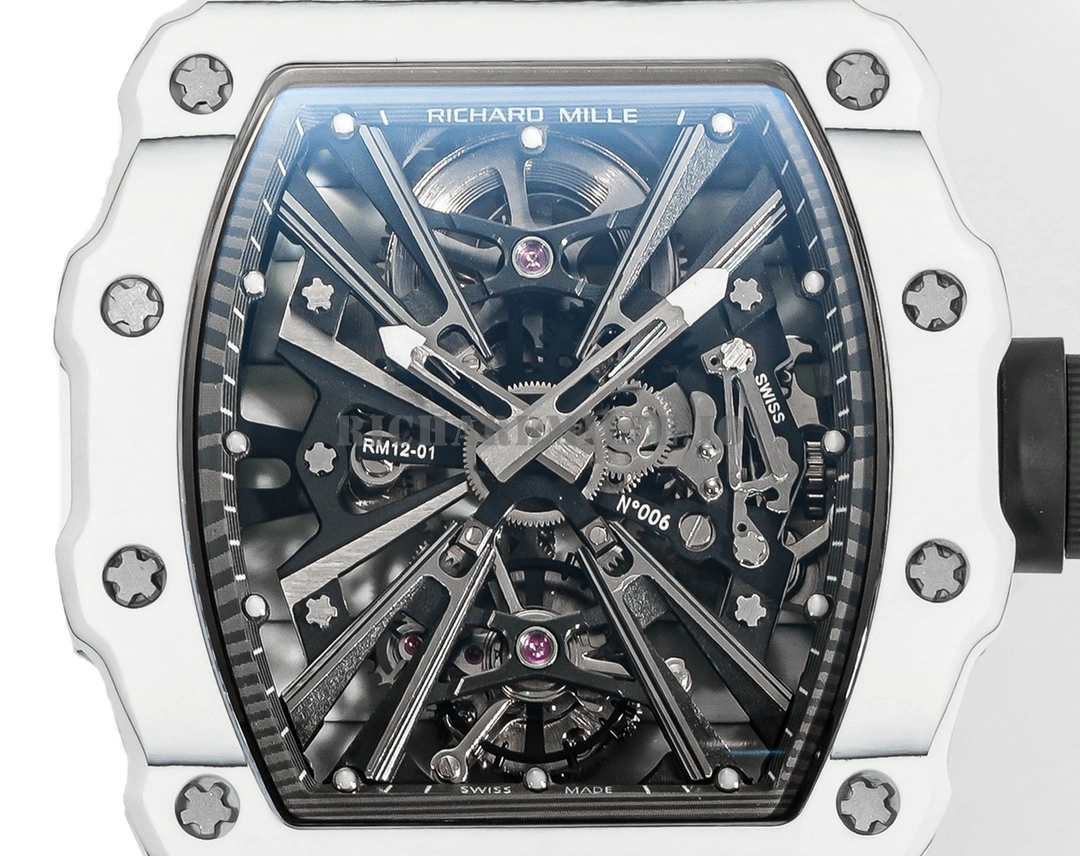 Richard Mille RM 12-01 Tourbillon Skeleton Carbon Case Super Clone Men's Watch - Dial Detail 1
