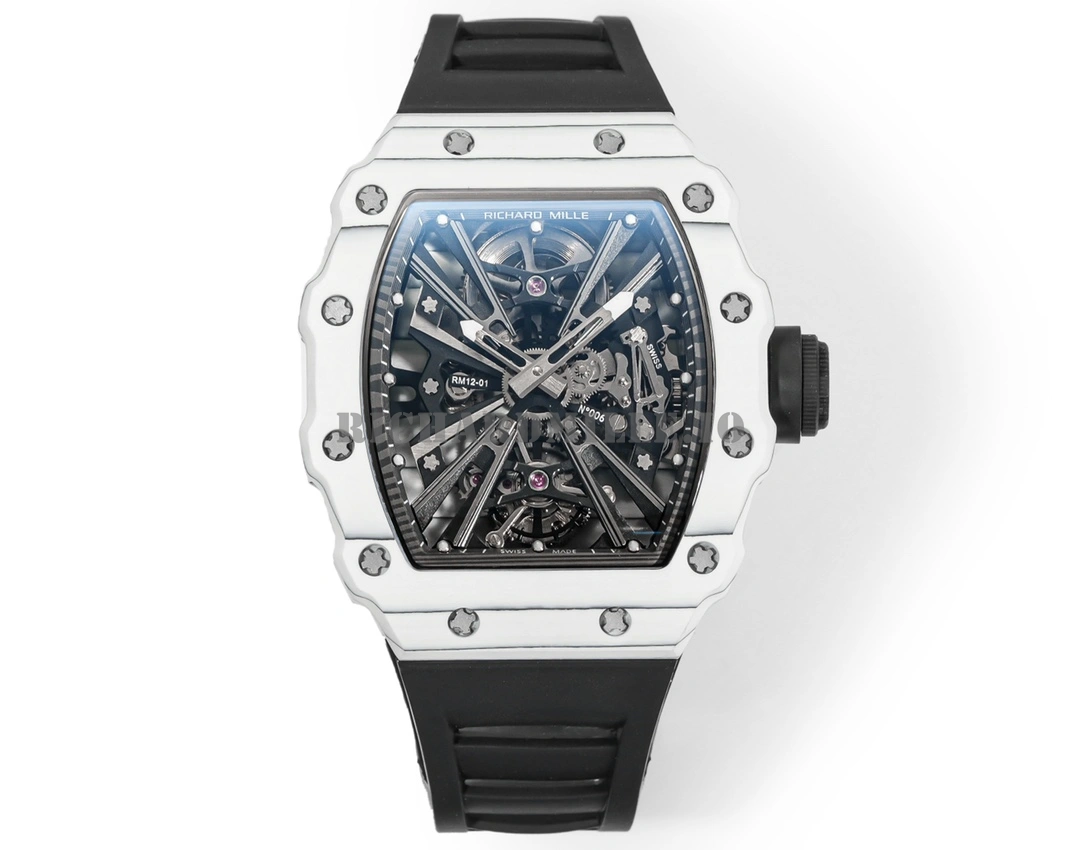 Richard Mille RM 12-01 Tourbillon Skeleton Carbon Case Super Clone Men's Watch - Front View
