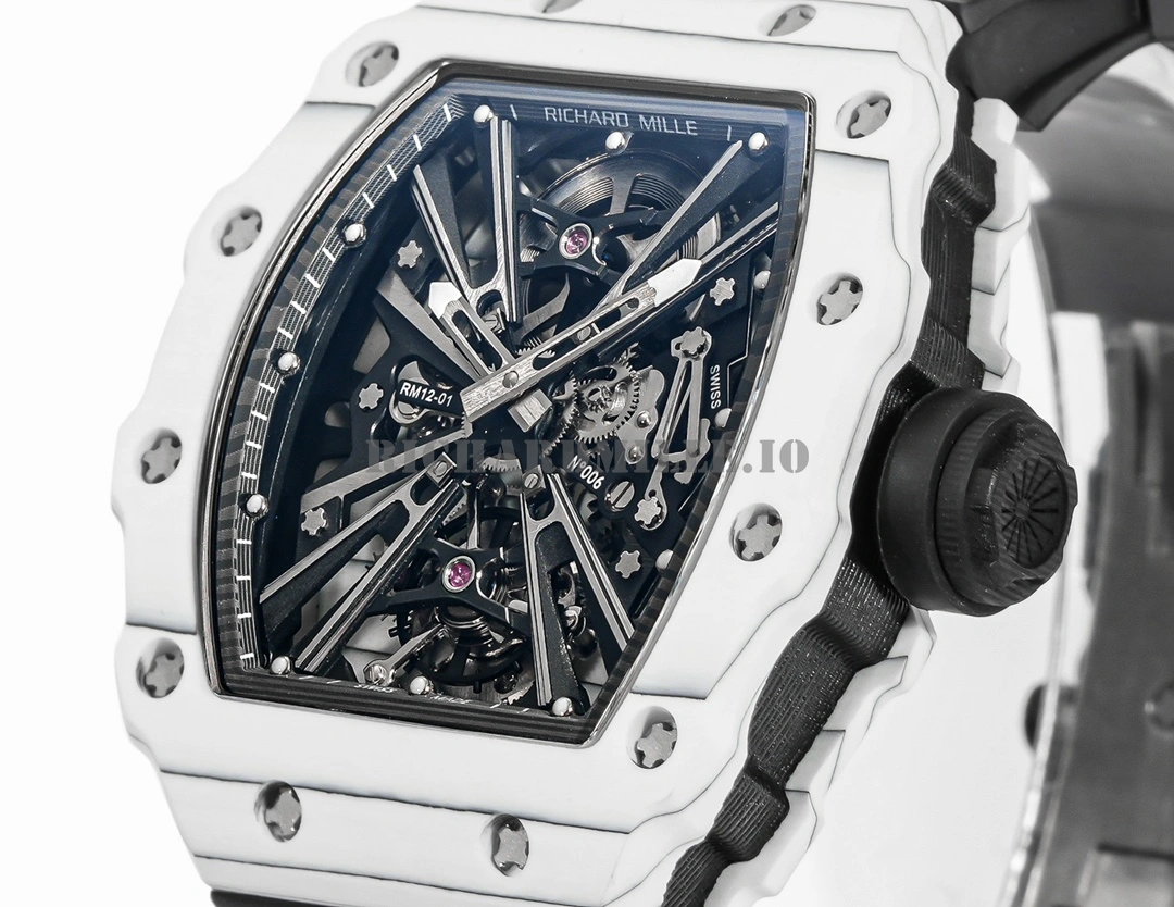 Richard Mille RM 12-01 Tourbillon Skeleton Carbon Case Super Clone Men's Watch - Side View 2