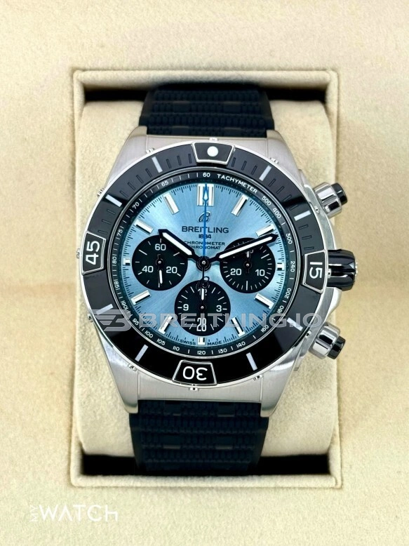 Replica Breitling Super Chronomat B01 44 PB01362 – Blue Dial Chronograph with Black Ceramic Bezel Front View