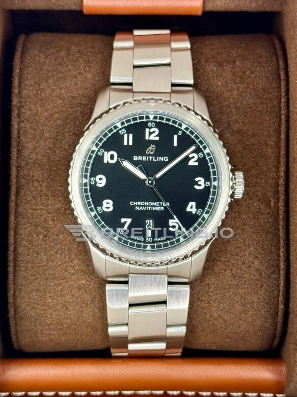Luxury Breitling Navitimer A17314101B1A1 Replica 41mm Black Dial Watch with 904L Stainless Steel Case Swiss Movement Front View