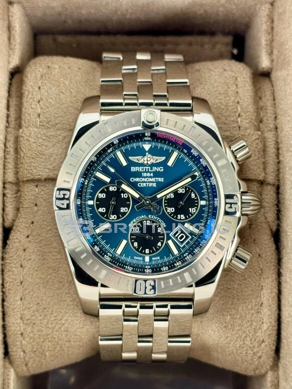 Replica Breitling Chronomat B01 AB0115101C1A1 Luxury Chronograph 41mm Blue Dial Black Subdials Swiss Movement High-End Watch Front View