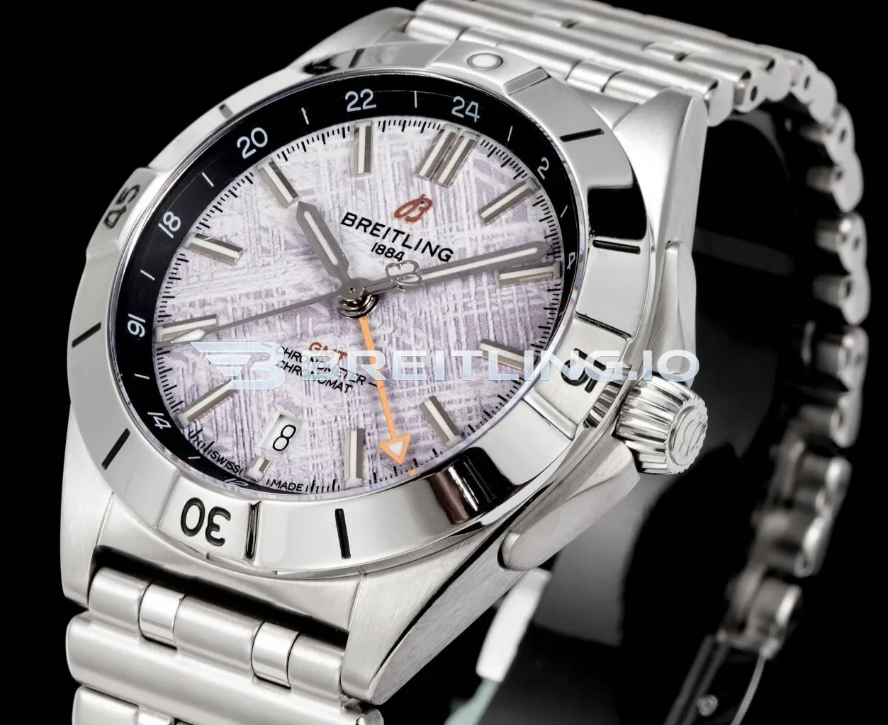 Breitling Chronomat GMT 40 P323982A1F1A1 Dual-Time Zone Meteorite Dial Silver Bezel Stainless Steel Bracelet ETA 2836 Replica Dial Detail 3
