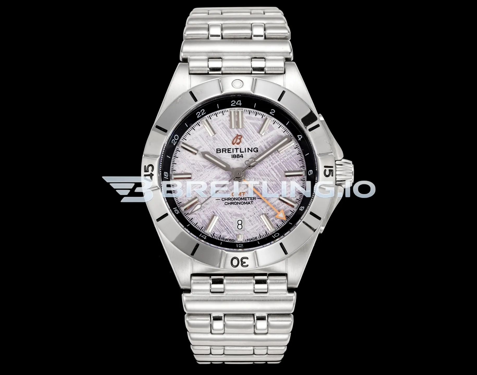 Breitling Chronomat GMT 40 P323982A1F1A1 Dual-Time Zone Meteorite Dial Silver Bezel Stainless Steel Bracelet ETA 2836 Replica Front View
