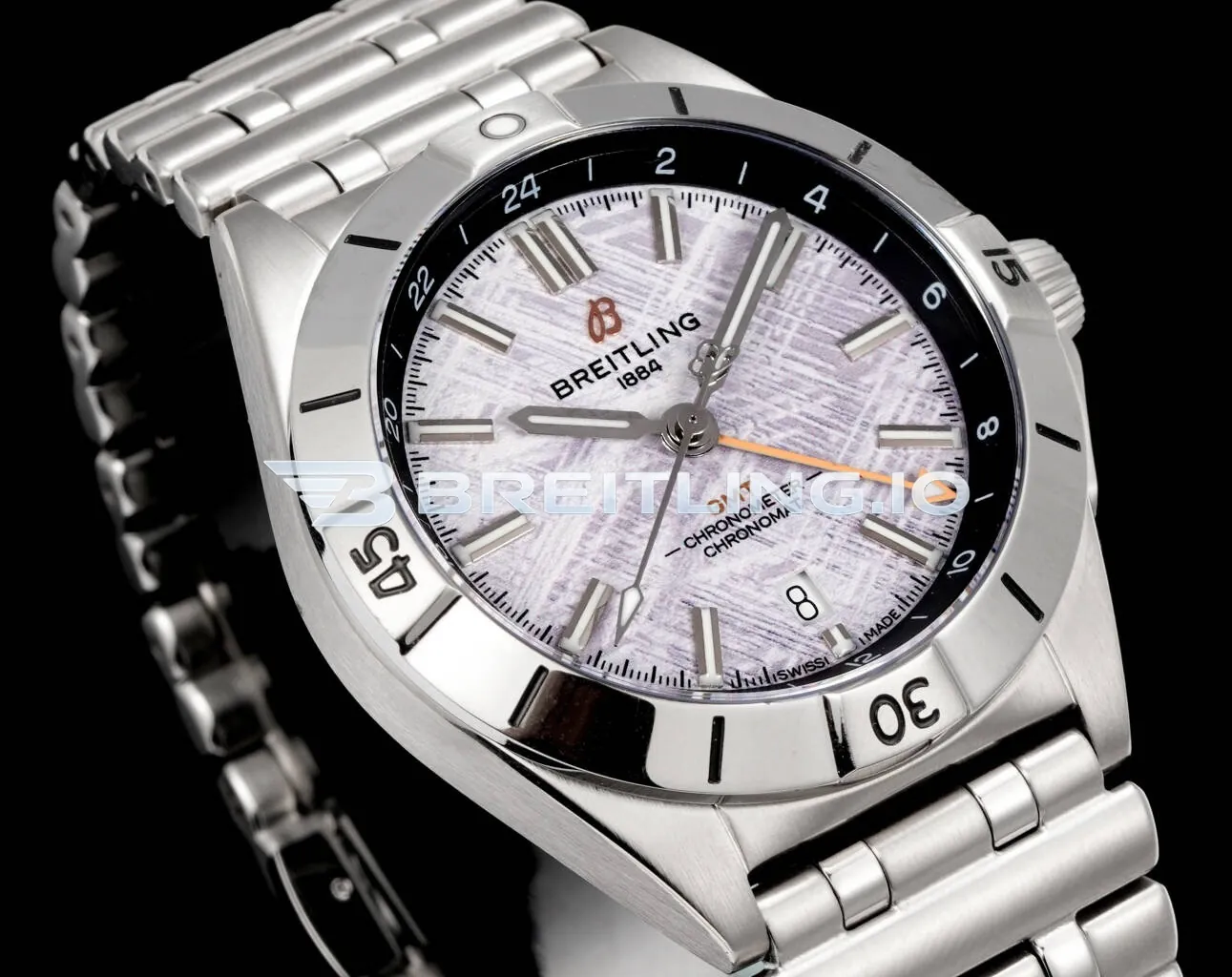Breitling Chronomat GMT 40 P323982A1F1A1 Dual-Time Zone Meteorite Dial Silver Bezel Stainless Steel Bracelet ETA 2836 Replica Dial Detail 2
