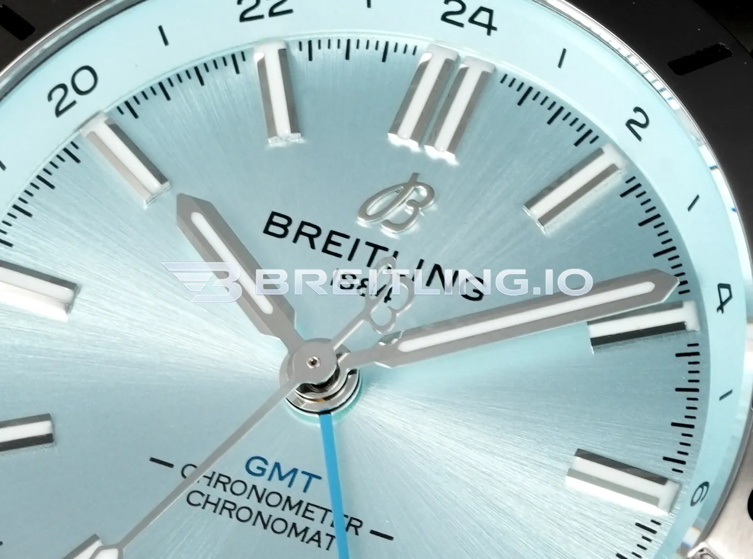 Breitling Chronomat GMT 40 P32398101C1S1 Ice Blue Dial Silver Bezel Black Rubber Strap 2836 Dual-Time Zone Replica Dial Detail 3