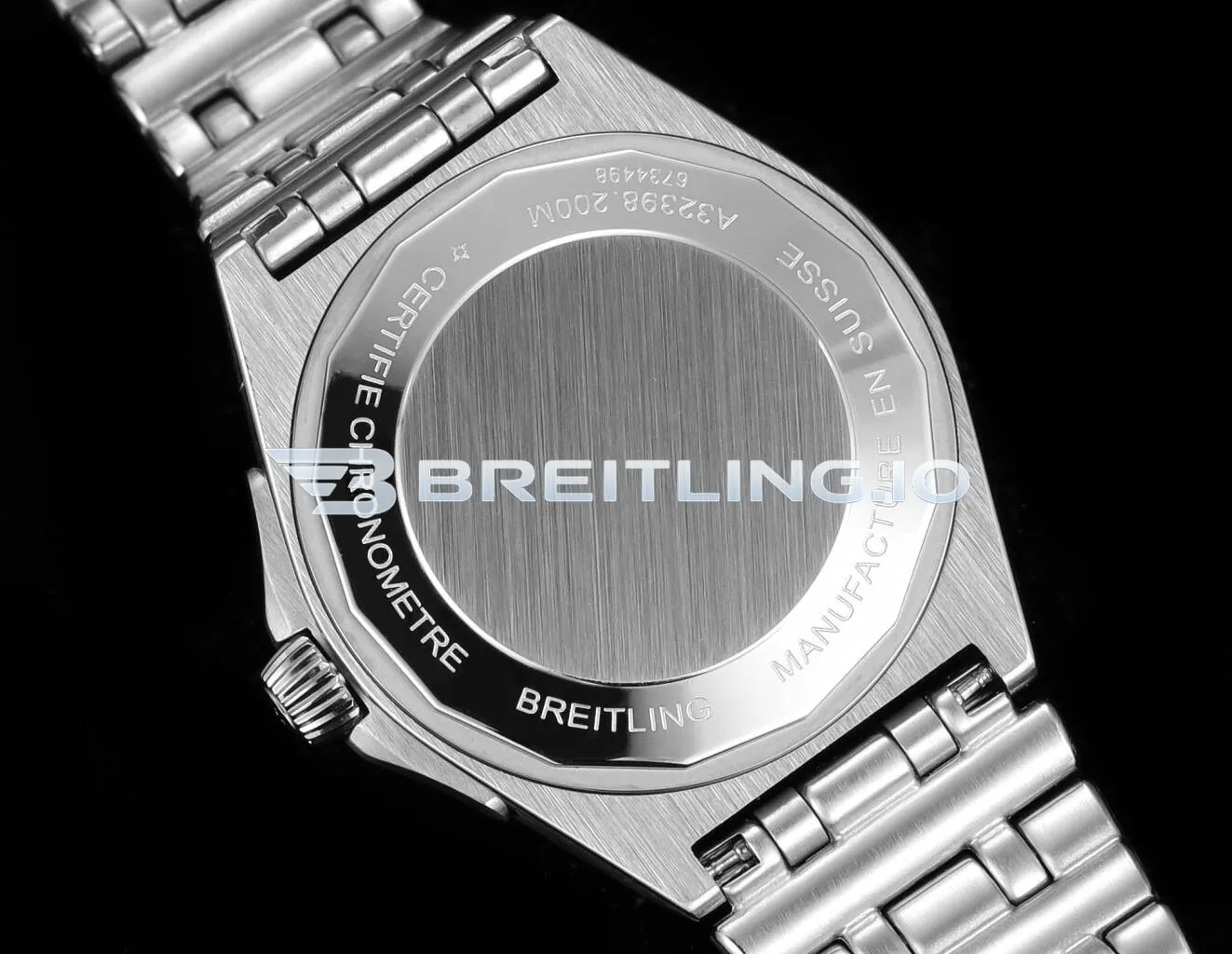 Breitling Chronomat GMT 40 P323982A1F1A1 Dual-Time Zone Meteorite Dial Silver Bezel Stainless Steel Bracelet ETA 2836 Replica Back View