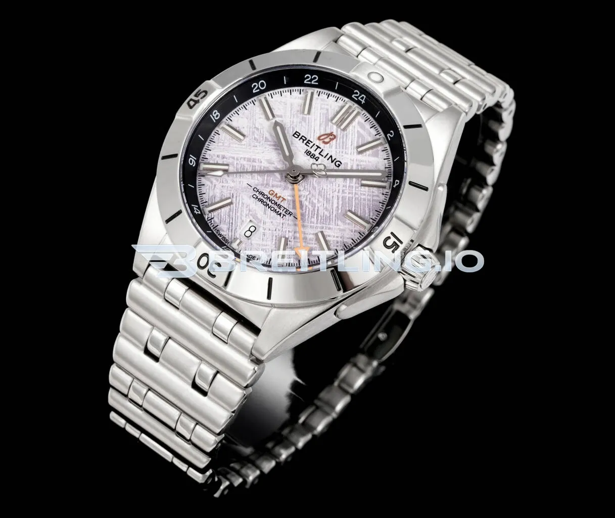 Breitling Chronomat GMT 40 P323982A1F1A1 Dual-Time Zone Meteorite Dial Silver Bezel Stainless Steel Bracelet ETA 2836 Replica Side View