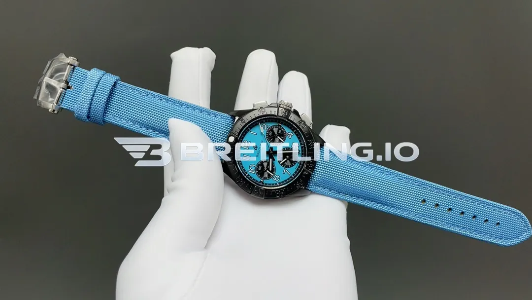 Breitling Avenger B01 SB0146101L1X1 Chronograph 44 Night Mission Turquoise Dial Black DLC Case 7750 Automatic Replica Dial Detail 1