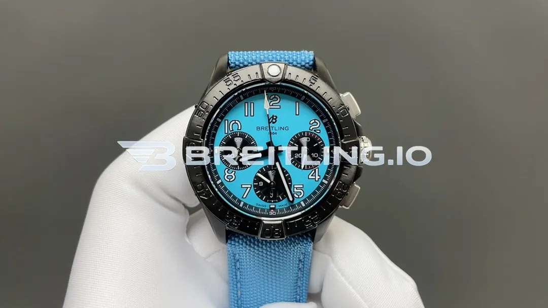 Breitling Avenger B01 SB0146101L1X1 Chronograph 44 Night Mission Turquoise Dial Black DLC Case 7750 Automatic Replica Front View
