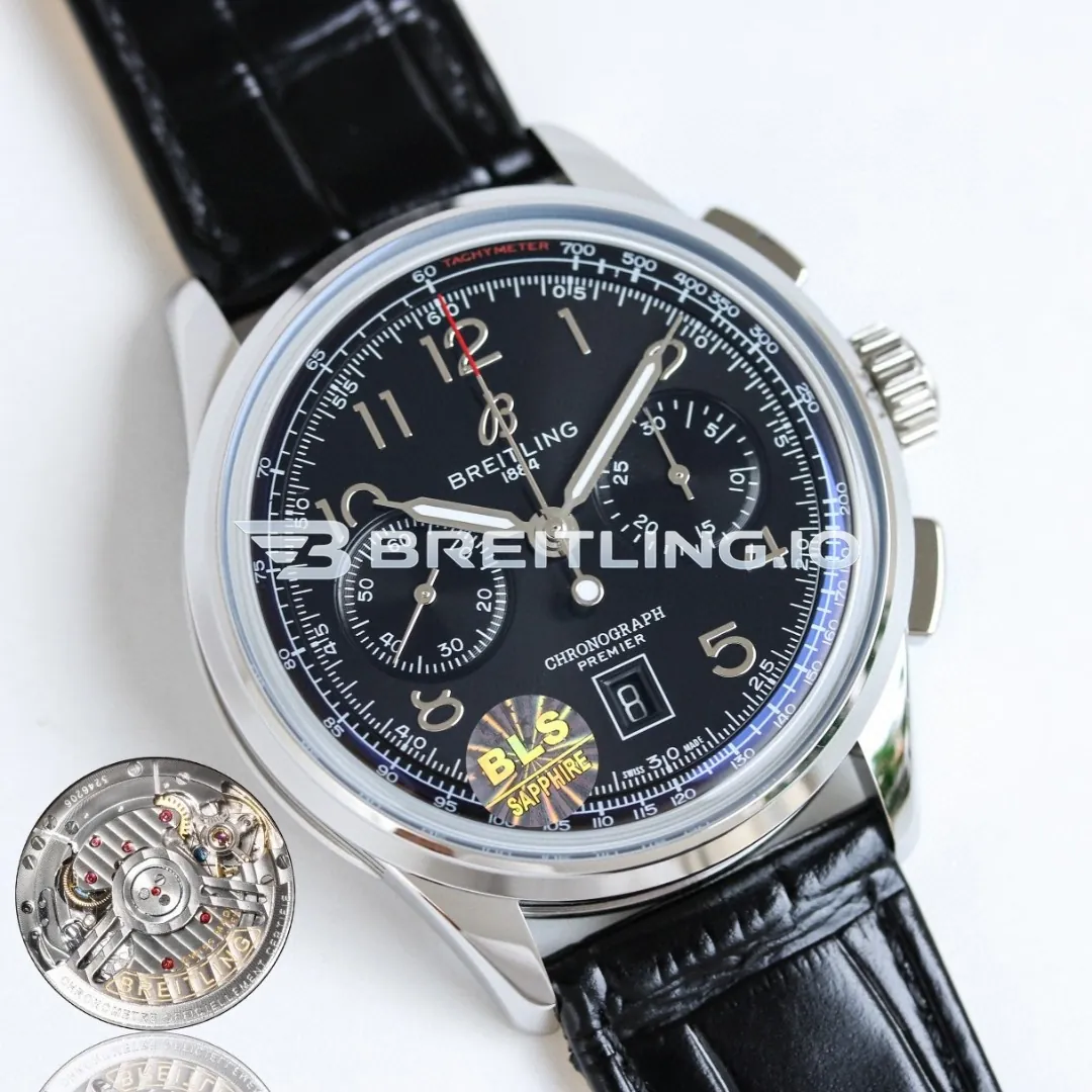 Breitling Premier AB0145221B1P2 B01 Chronograph Black Dial Silver Bezel Cal.B01 Movement 42mm Replica Side View