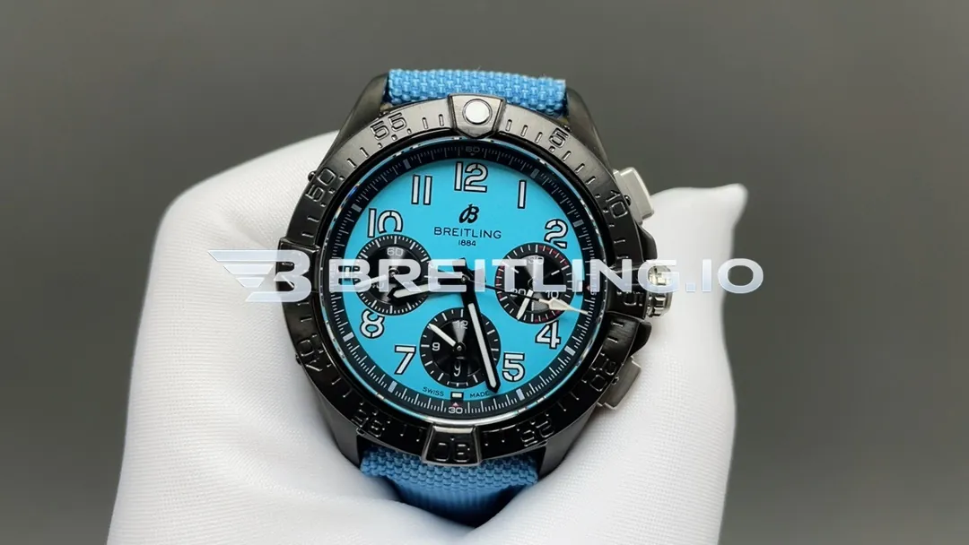 Breitling Avenger B01 SB0146101L1X1 Chronograph 44 Night Mission Turquoise Dial Black DLC Case 7750 Automatic Replica Dial Detail 2