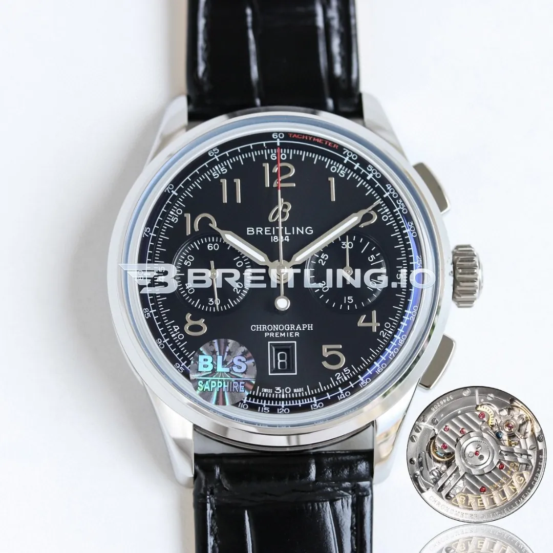 Breitling Premier AB0145221B1P2 B01 Chronograph Black Dial Silver Bezel Cal.B01 Movement 42mm Replica Front View
