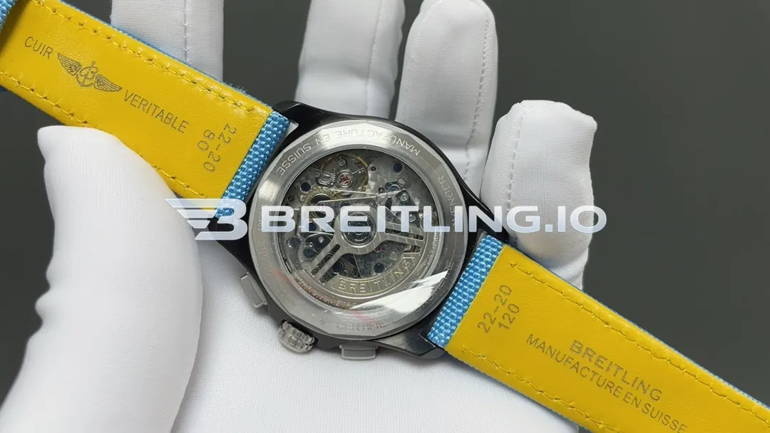 Breitling Avenger B01 SB0146101L1X1 Chronograph 44 Night Mission Turquoise Dial Black DLC Case 7750 Automatic Replica Back View