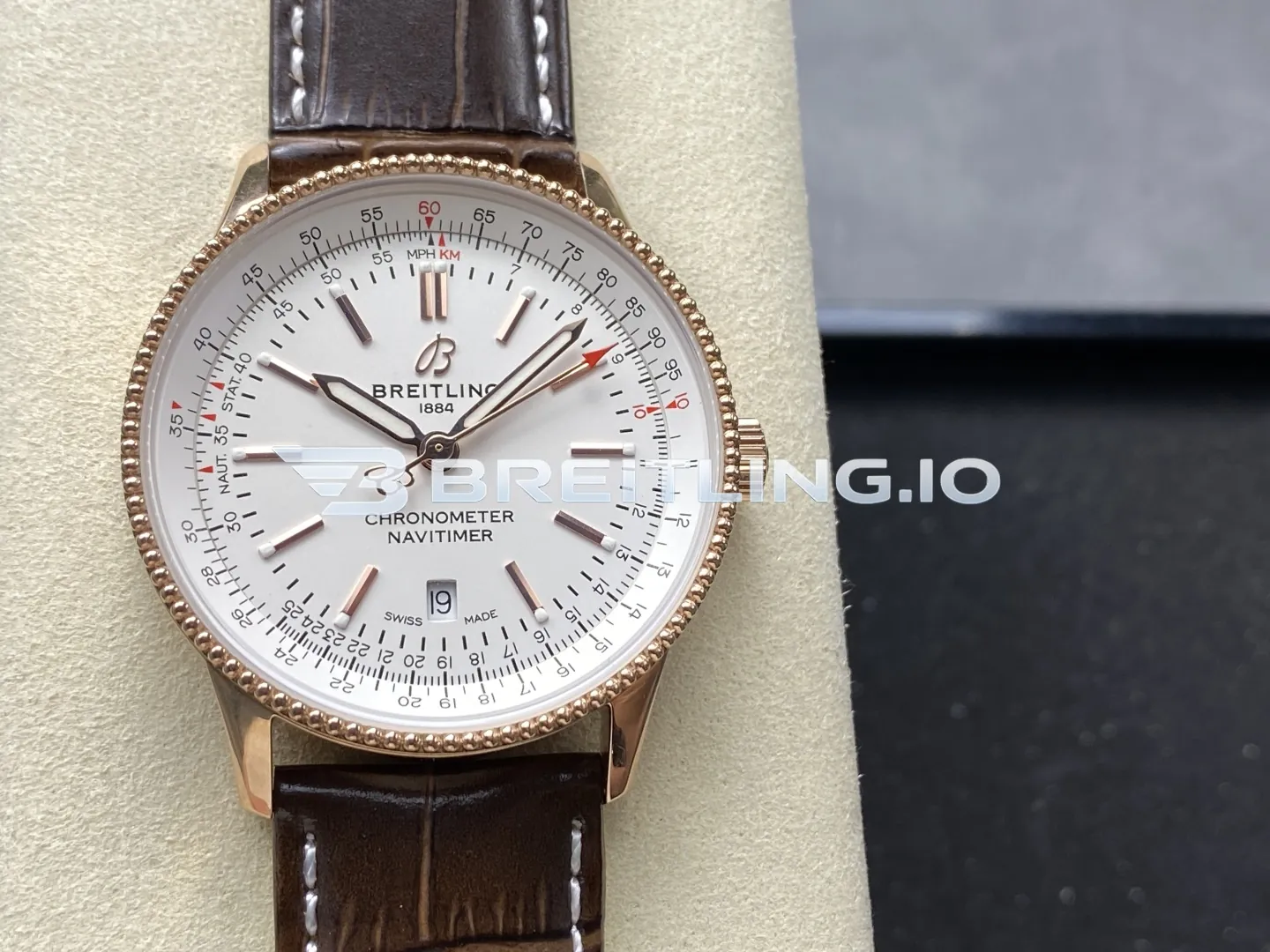 Breitling Navitimer R17326211G1P1 41mm White Dial Rose Gold Knurled Bezel 2824 Movement Replica Front View