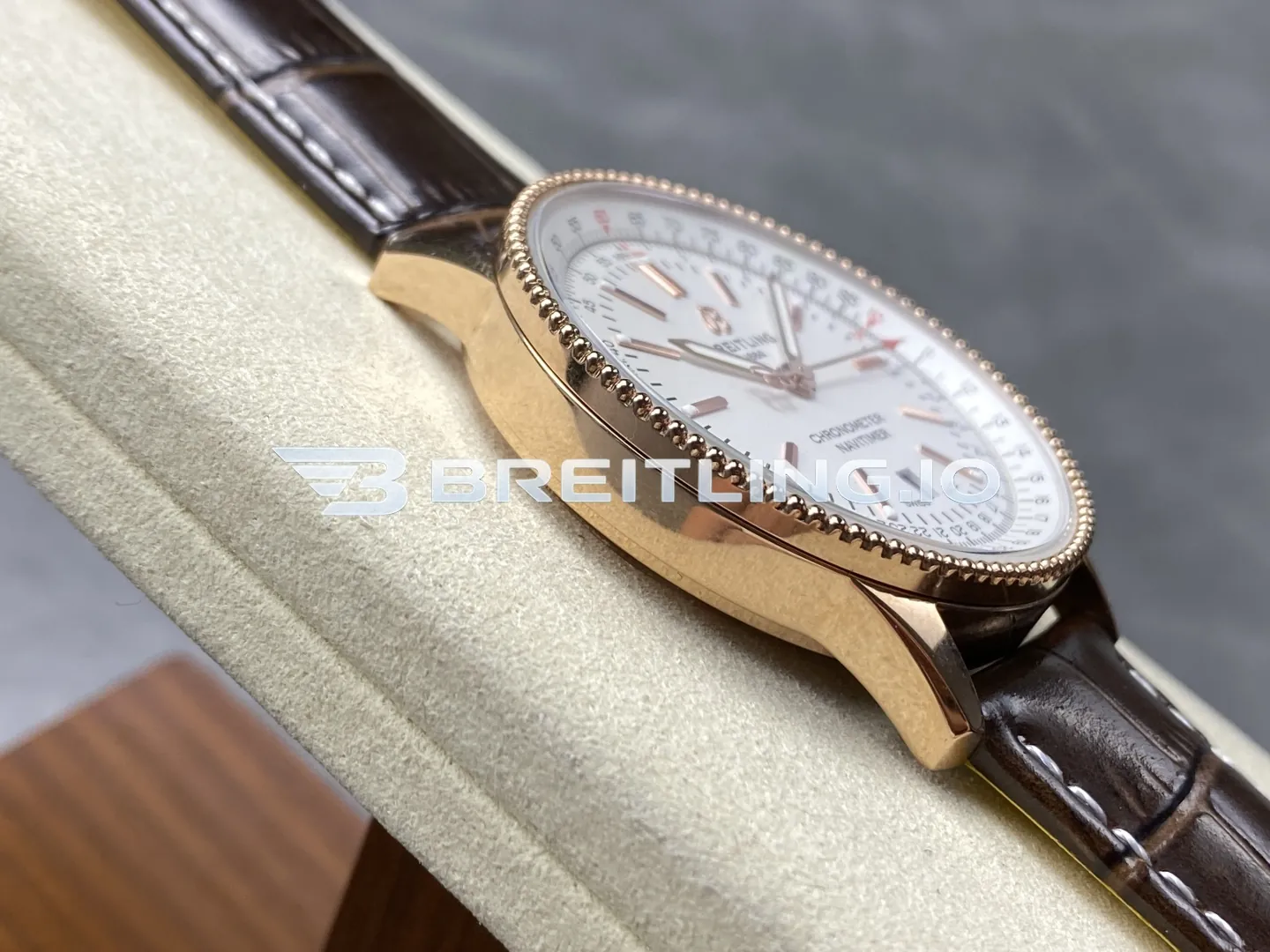 Breitling Navitimer R17326211G1P1 41mm White Dial Rose Gold Knurled Bezel 2824 Movement Replica Left View
