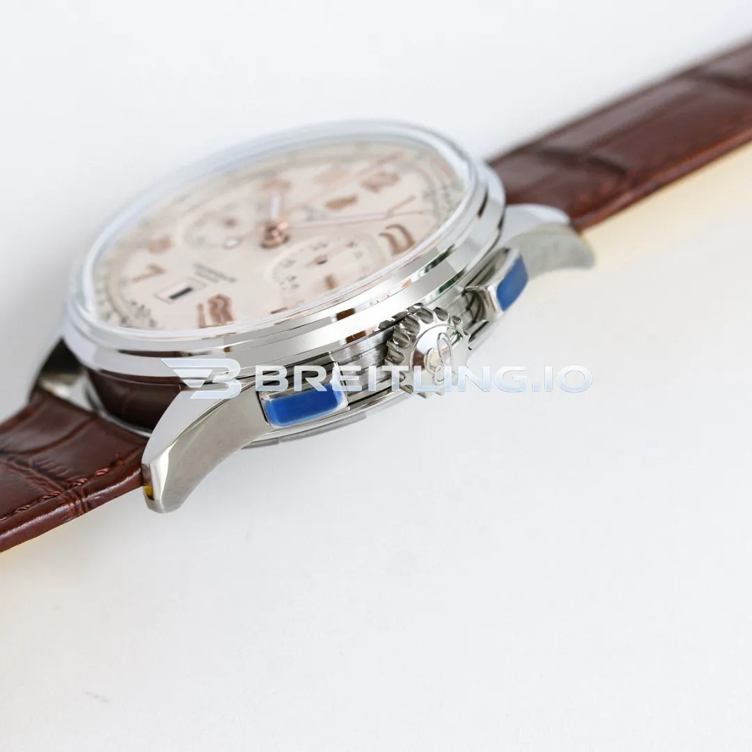 Breitling Premier AB0145211G1P2 Chronograph 42mm Cream Dial Polished Silver Bezel Brown Leather Strap Automatic Replica Right View