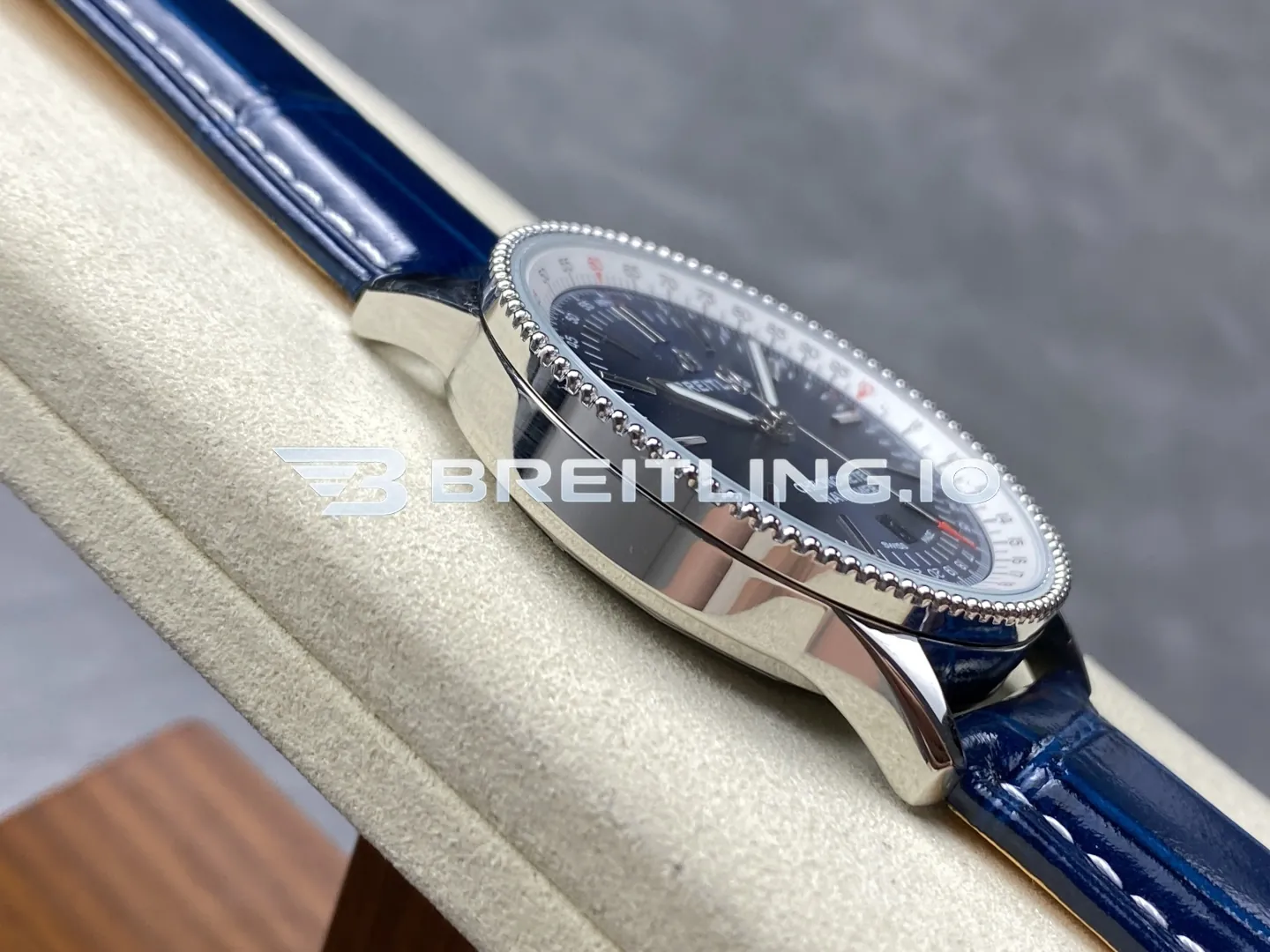Breitling Navitimer A17325211C1P3 Blue Dial White Outer Scale Silver Beaded Bezel Blue Leather Strap 41mm 2824 Automatic Replica Left View