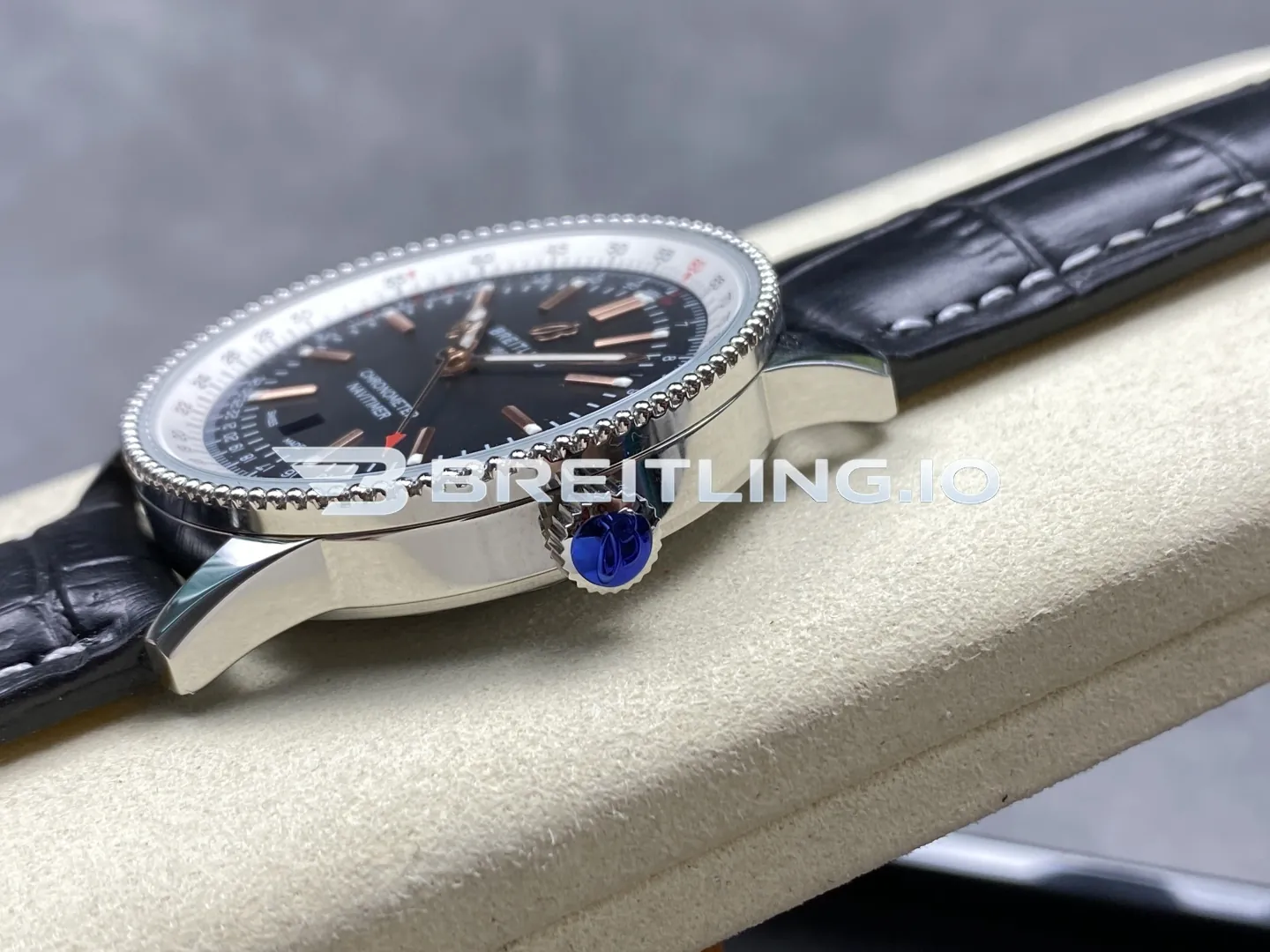 Breitling Navitimer A17326211B1P1 Black Dial White Outer Scale Silver Beaded Bezel Black Leather Strap 41mm 2824 Automatic Replica Right View