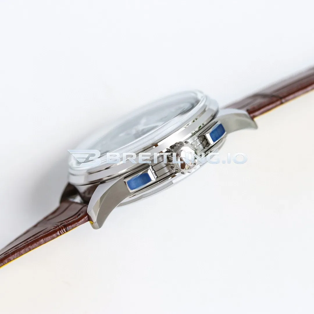 Breitling Premier AB0145371L1P1 Chronograph 42mm Green Sunburst Dial Polished Silver Bezel Brown Leather Strap Automatic Replica Right View