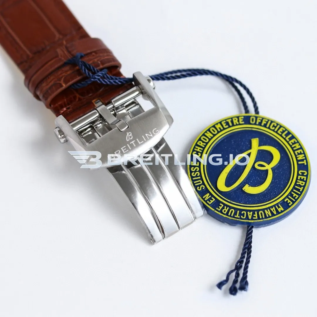 Breitling Premier AB0145371L1P1 Chronograph 42mm Green Sunburst Dial Polished Silver Bezel Brown Leather Strap Automatic Replica Clasp