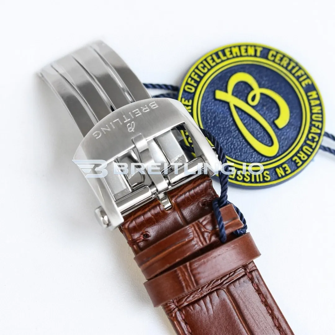 Breitling Premier AB0145331K1P2 42mm Salmon Dial Polished Silver Bezel Brown Leather Strap Automatic Super Clone Clasp