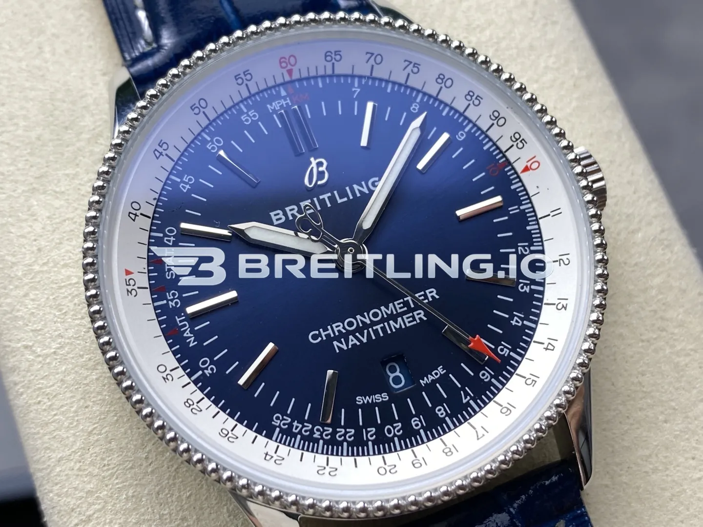 Breitling Navitimer A17325211C1P3 Blue Dial White Outer Scale Silver Beaded Bezel Blue Leather Strap 41mm 2824 Automatic Replica Side View 1
