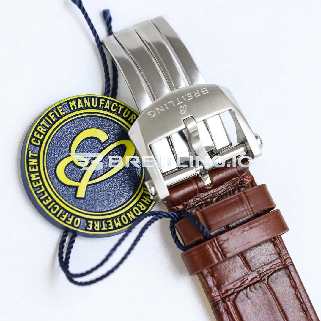 Breitling Premier AB0145211G1P2 Chronograph 42mm Cream Dial Polished Silver Bezel Brown Leather Strap Automatic Replica Clasp