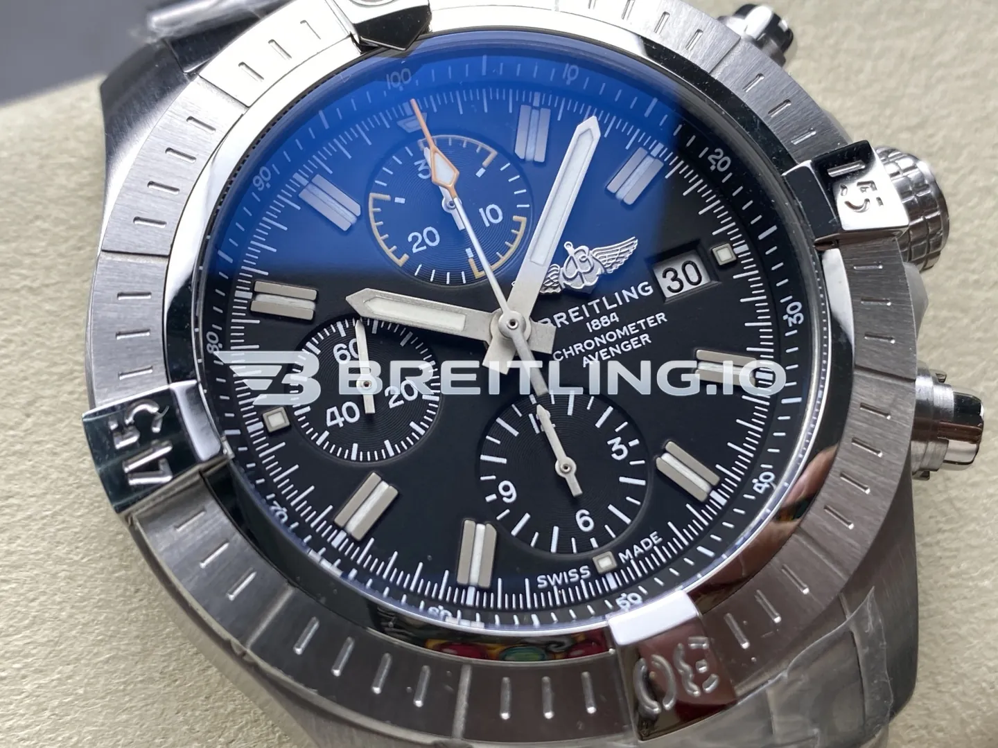 Breitling Avenger A13317101B1X1 45mm Black Dial Silver Bezel Stainless Steel Bracelet 7750 Automatic Replica Dial Detail 1