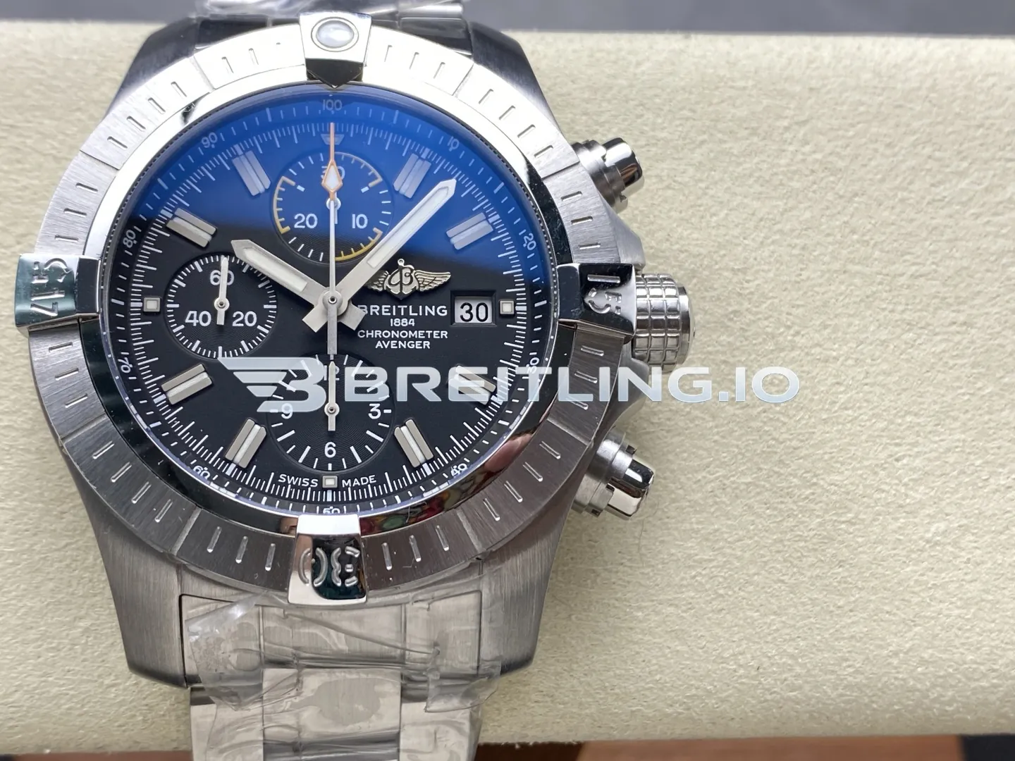 Breitling Avenger A13317101B1X1 45mm Black Dial Silver Bezel Stainless Steel Bracelet 7750 Automatic Replica Front View