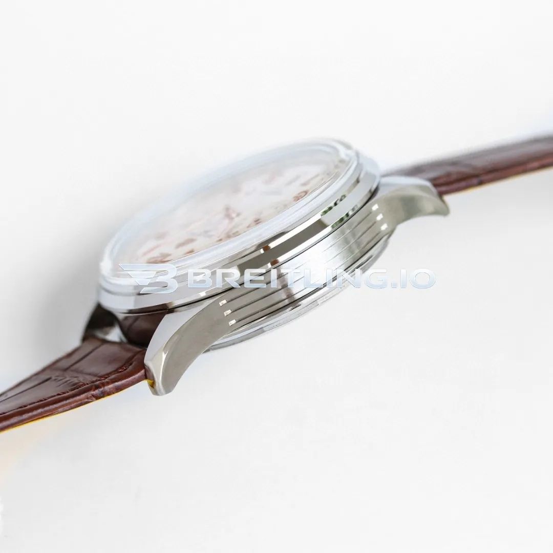 Breitling Premier AB0145211G1P2 Chronograph 42mm Cream Dial Polished Silver Bezel Brown Leather Strap Automatic Replica Left View
