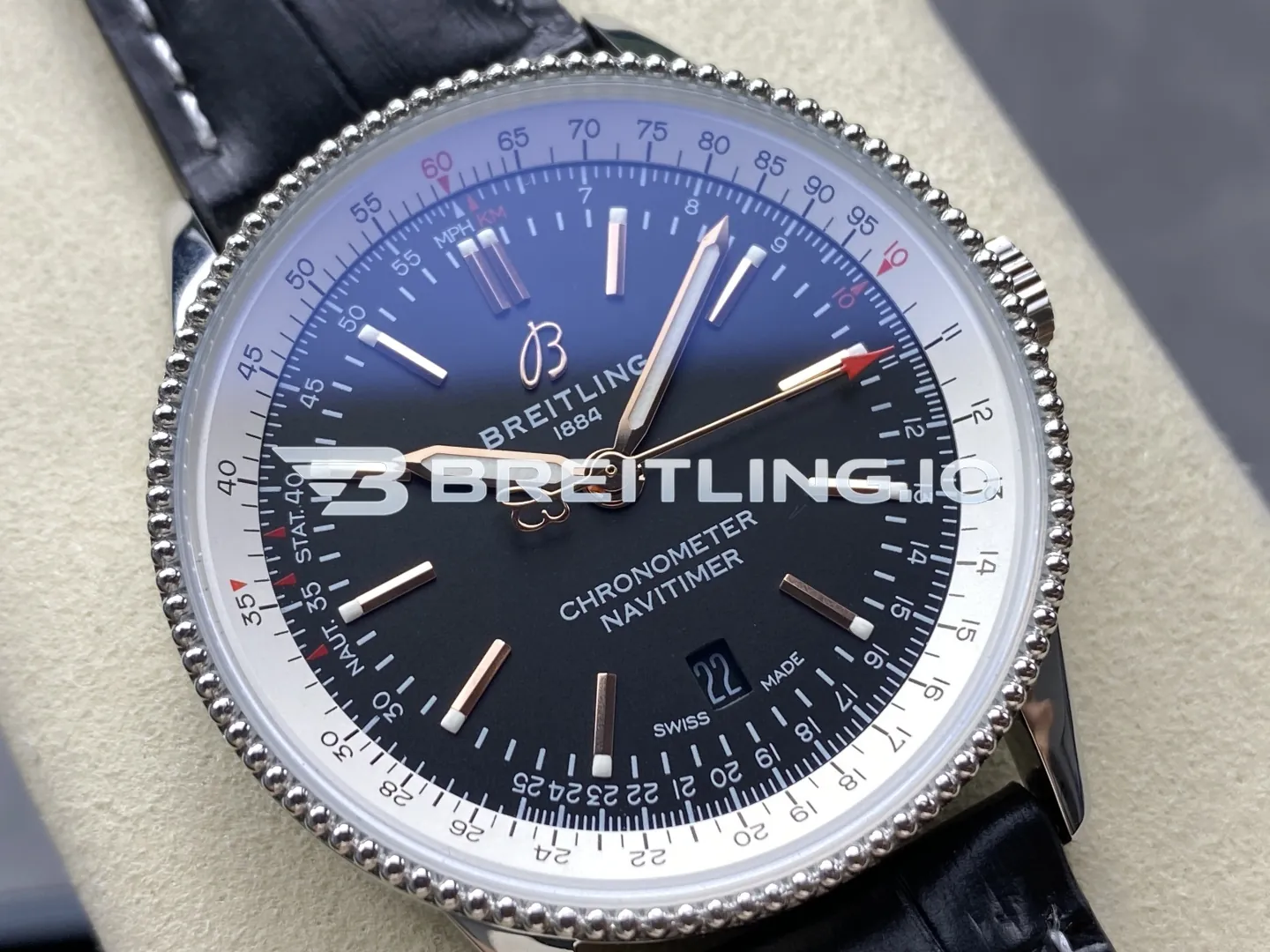 Breitling Navitimer A17326211B1P1 Black Dial White Outer Scale Silver Beaded Bezel Black Leather Strap 41mm 2824 Automatic Replica Side View 1