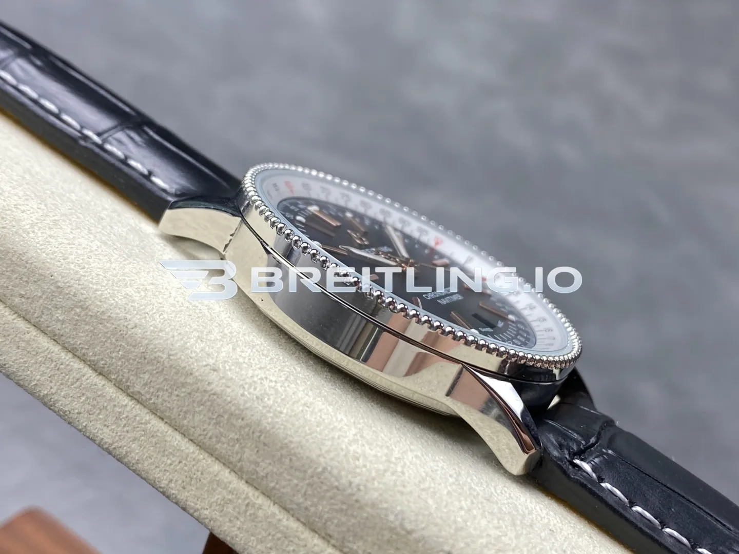 Breitling Navitimer A17326211B1P1 Black Dial White Outer Scale Silver Beaded Bezel Black Leather Strap 41mm 2824 Automatic Replica Left View