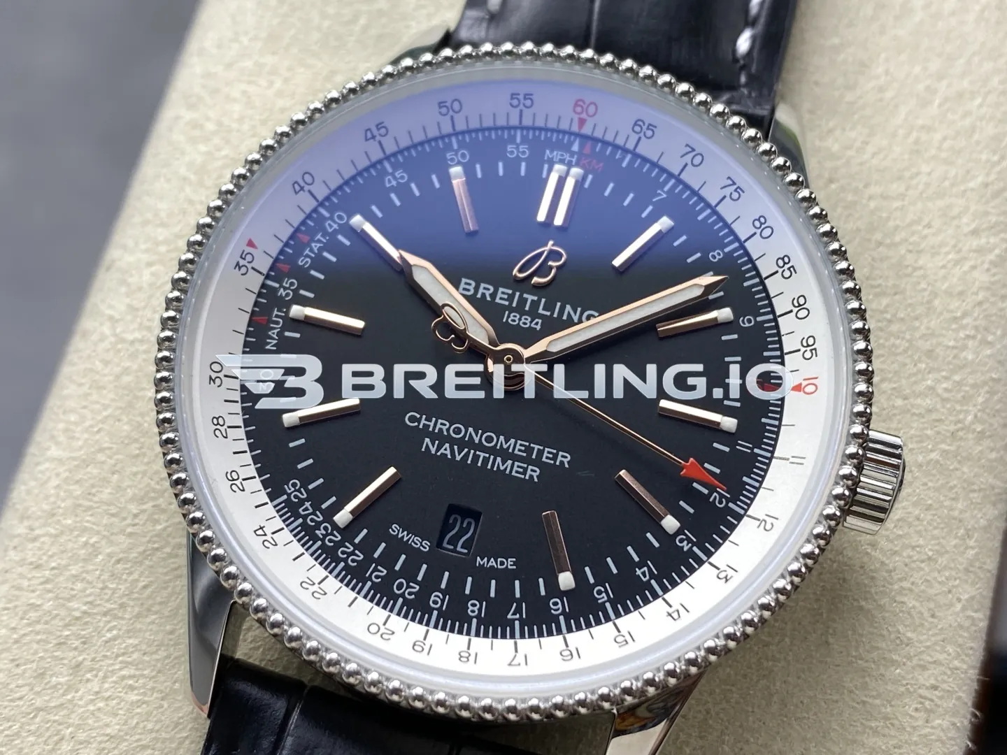 Breitling Navitimer A17326211B1P1 Black Dial White Outer Scale Silver Beaded Bezel Black Leather Strap 41mm 2824 Automatic Replica Side View 2