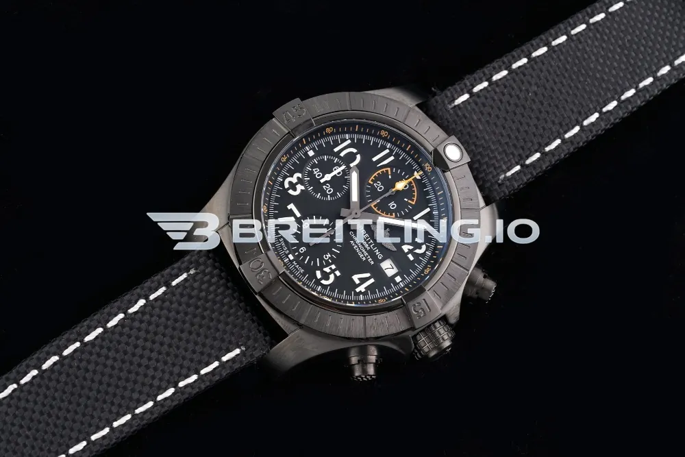 Breitling Avenger V13317101B1X2 Chronograph 45mm Black Dial Black DLC Case Black Fabric Strap 7750 Automatic Replica Side View