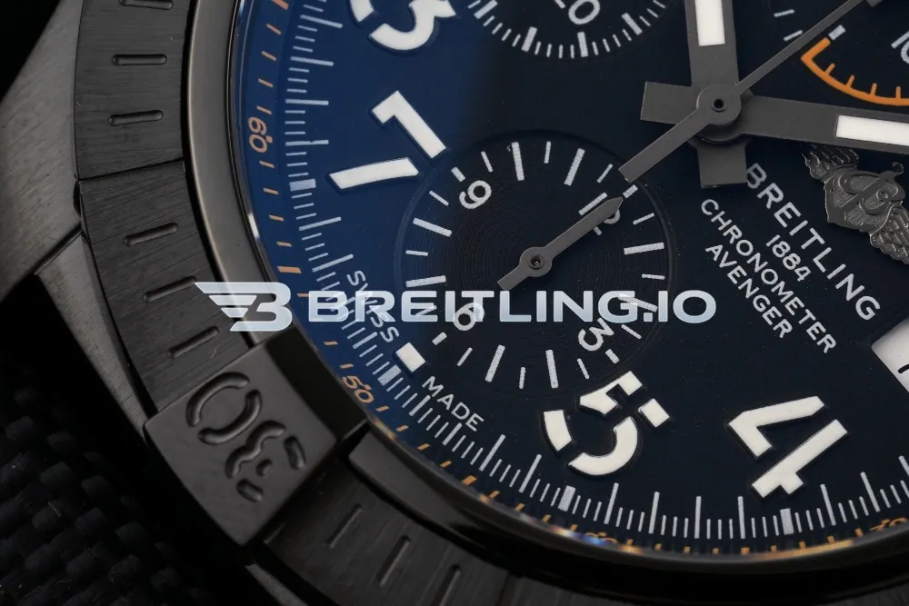 Breitling Avenger V13317101B1X2 Chronograph 45mm Black Dial Black DLC Case Black Fabric Strap 7750 Automatic Replica Dial Detail 3
