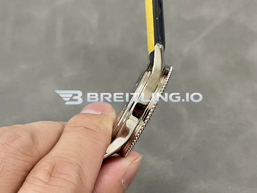 Breitling Navitimer A173263A1G1P1 41mm Cream Dial Silver Beaded Bezel Blue Indexes Blue Leather Strap 2824 Automatic Replica Left View