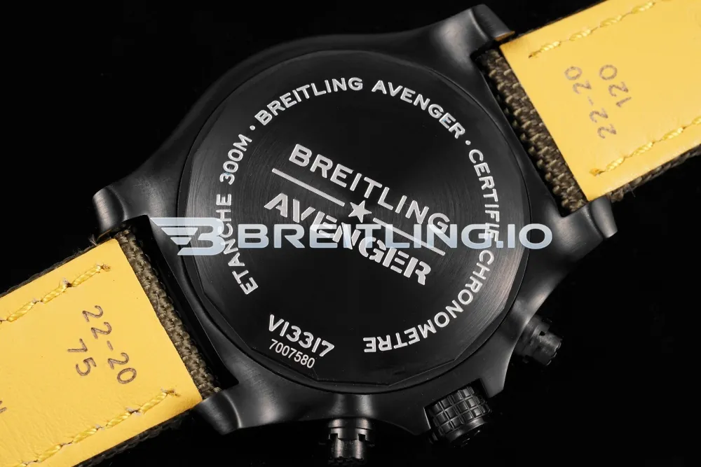 Breitling Avenger V13317101B1X2 Chronograph 45mm Black Dial Black DLC Case Black Fabric Strap 7750 Automatic Replica Back View 1