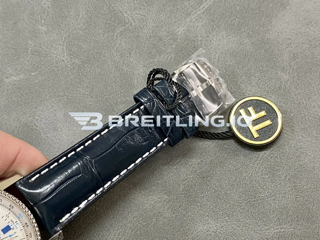 Breitling Navitimer A173263A1G1P1 41mm Cream Dial Silver Beaded Bezel Blue Indexes Blue Leather Strap 2824 Automatic Replica Clasp