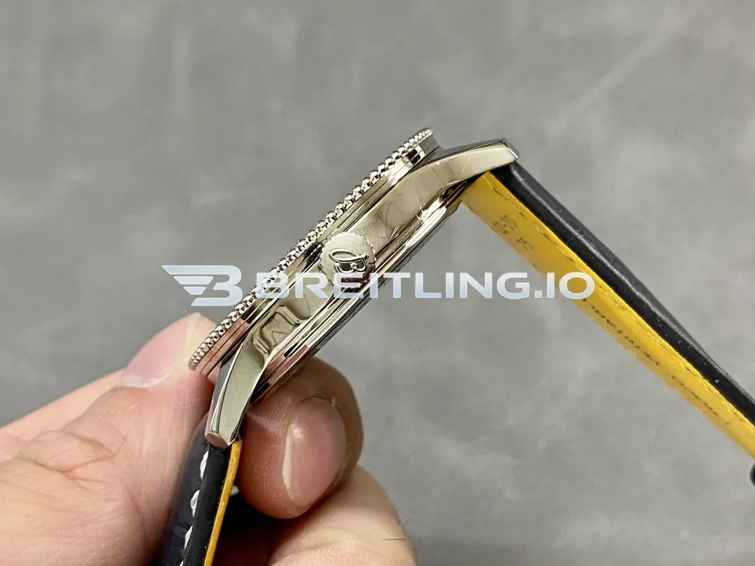 Breitling Navitimer A173263A1G1P1 41mm Cream Dial Silver Beaded Bezel Blue Indexes Blue Leather Strap 2824 Automatic Replica Right View